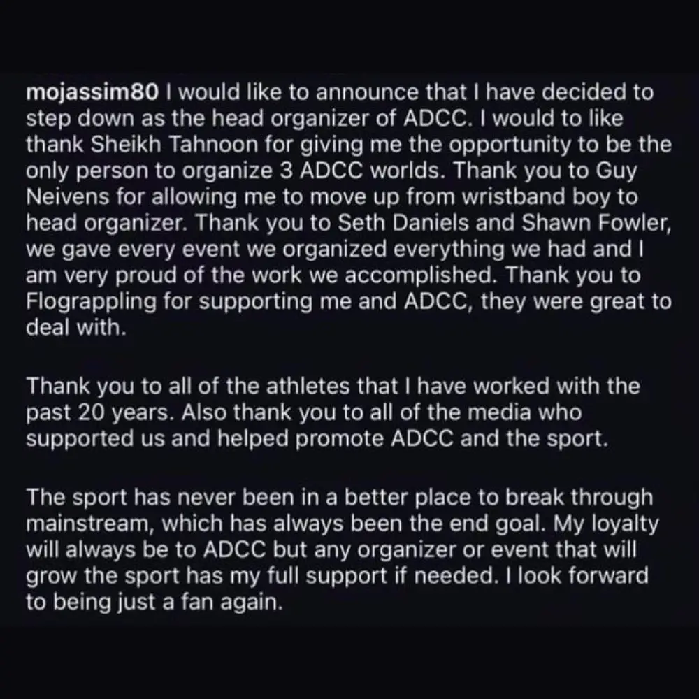 Mo Jassim Quits ADCC Statement