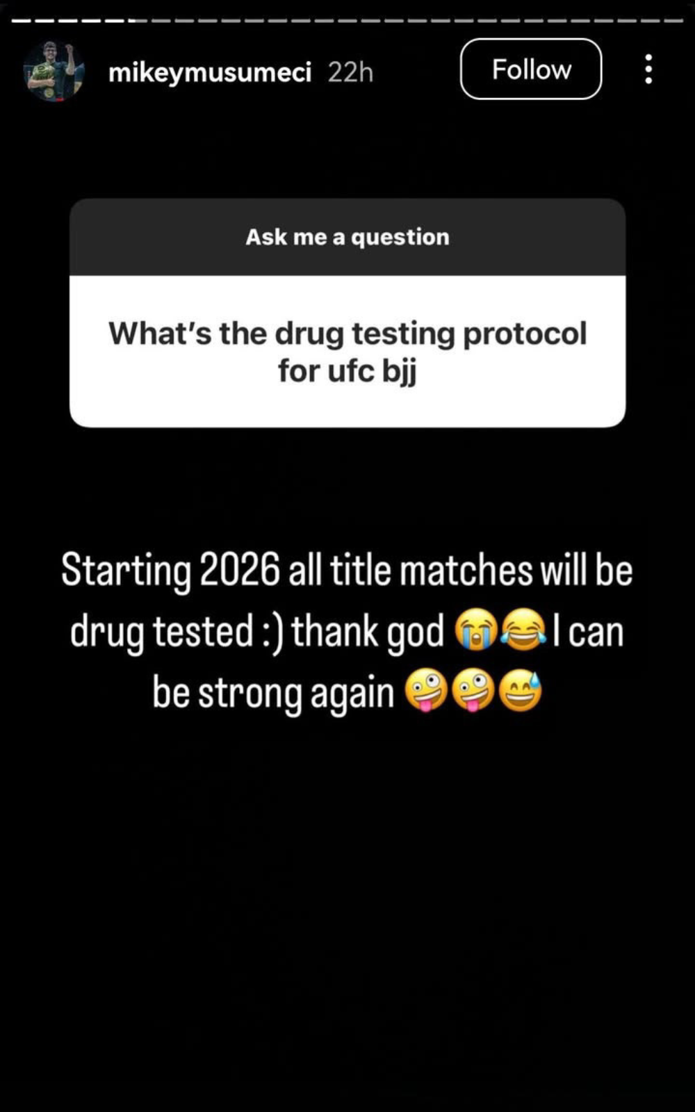 Mikey Musumeci UFC Testing