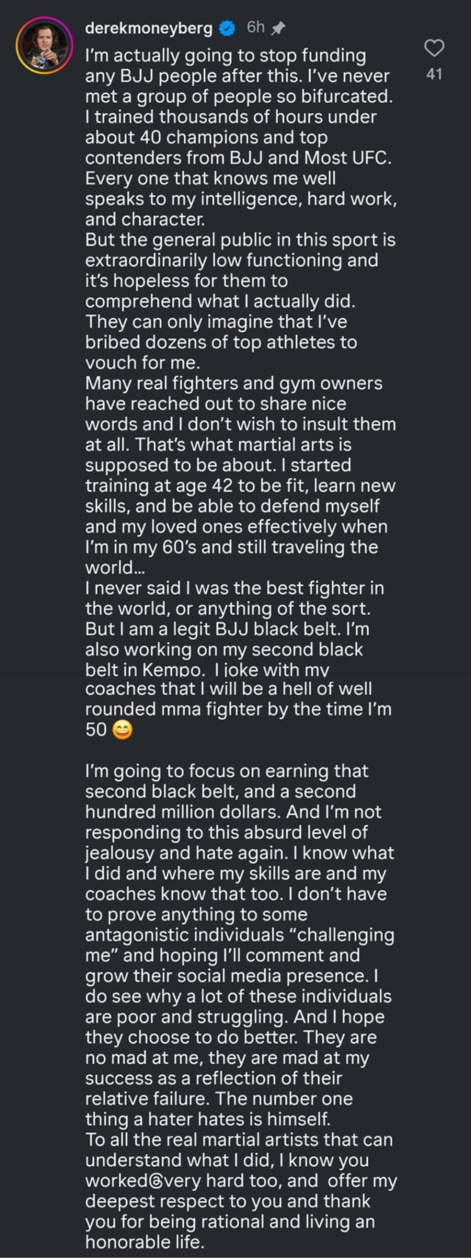 Derek Moneyberg Social Media Comment