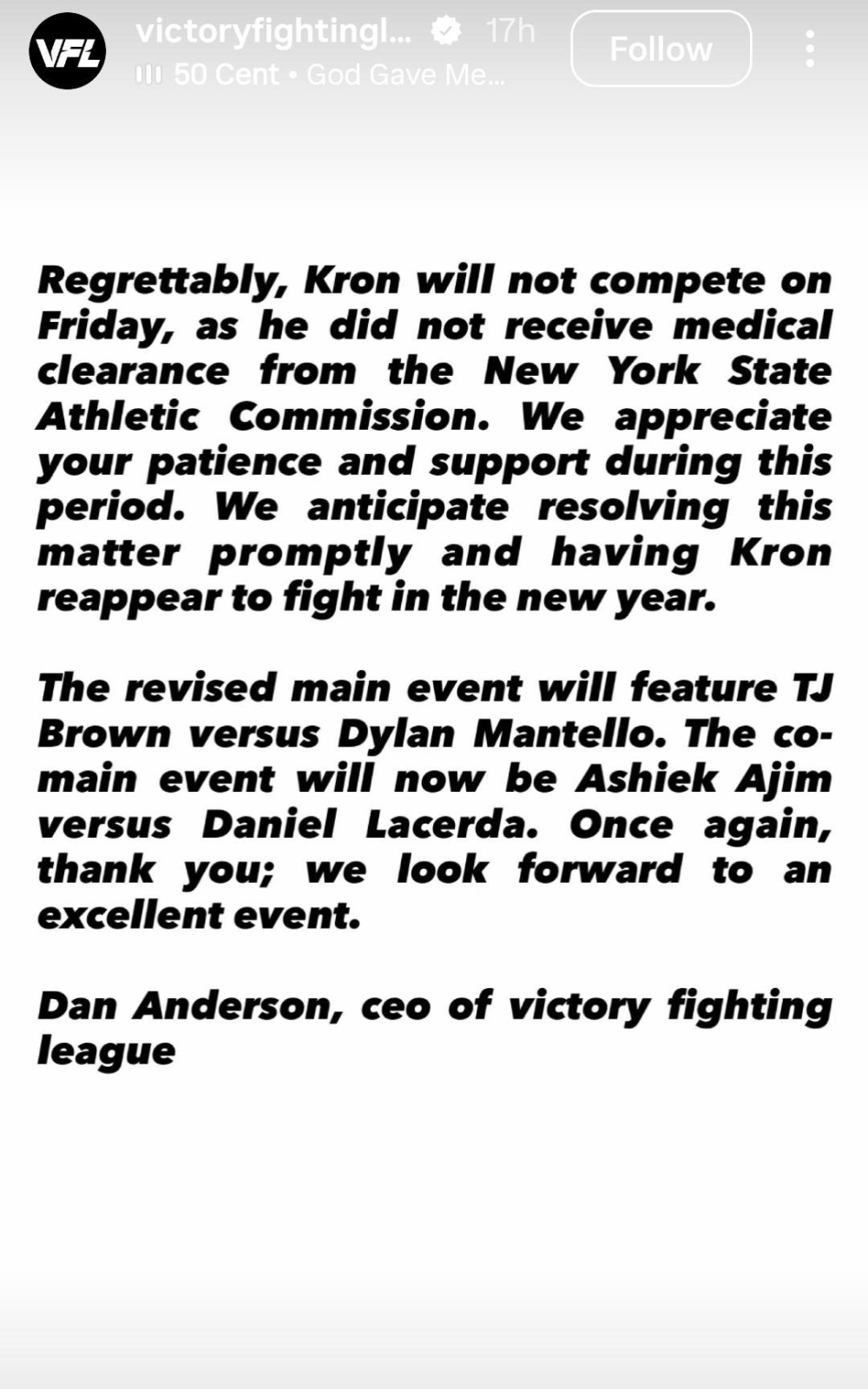 Victory Fighting League Kron Gracie Comments