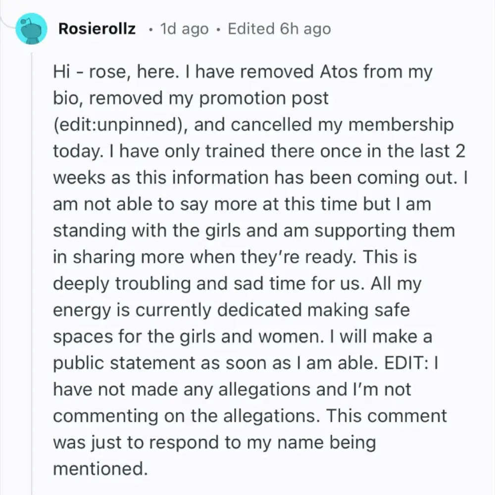 Rose Miller Reddit Statement